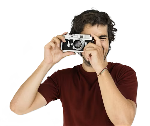 Creator smiling with camera
